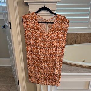 Orange and White Patterned Sleeveless Dress
